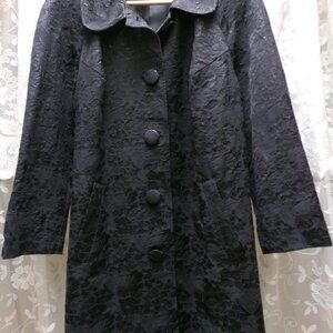 NWT Les Copains Black Brocade Dress Coat Made in Italy Size XL